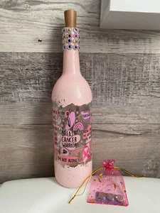hand painted lt pink / Cancer Awareness Inspirattional decal lighted wine bottle - Picture 1 of 6