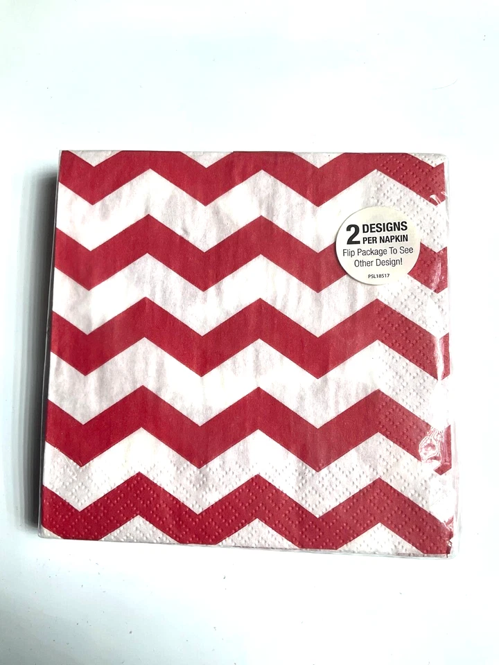 Red Napkins Chevron and Dots Red and white 16ct Party Supply - Image 1 of 2