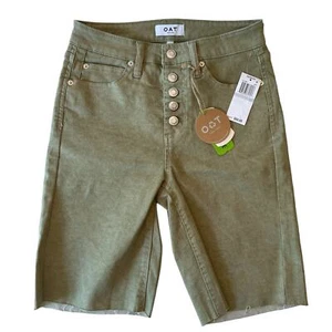 Oat New York Green High Rise Bermuda Shorts Open Button Fly Closure Women’s 27 - Picture 1 of 13
