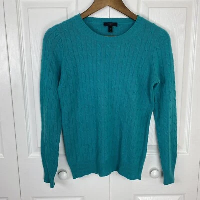 Suéter Pullover J.Crew Pequeño S Tejido con Cable Lana Pescador Angora Azul Cuello Redondo Foto 1 de 4