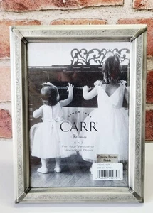 Carr Ornately Etched Pewter Finish Metal Rectangle Picture Frame w Glass 5 x 7  - Picture 1 of 7