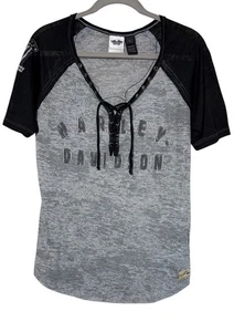 Harley Davidson Burnout T-Shirt Womens Size Large Faded Vintage Style - Picture 1 of 5