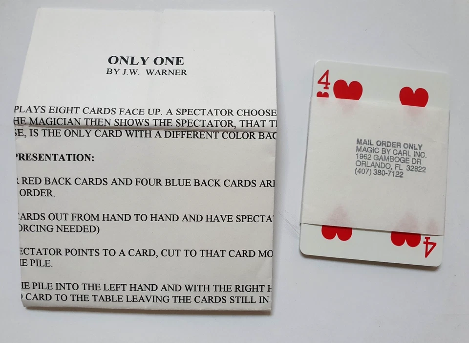 ONLY ONE by J W Warner - Bicycle Card Magic Trick - Image 1 of 1