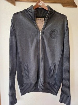 Chaqueta tejida acanalada de algodón urbano con cremallera completa lavado negro Napapijri para hombre talla L Foto 1 de 4