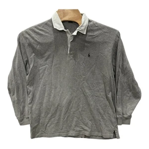 Polo Ralph Lauren Rugby Shirt Men’s XL Gray Long Sleeve White Collar *Flaw - Picture 1 of 8
