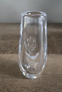 Jarrón pequeño de cristal Orrefors grabado pájaro en rama firmado Sven Palmqvist - Imagen 1 de 11