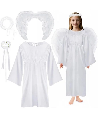 Angle Costume for Girls, Include Angel Dress, Feather Wings, Headband, and Wand - Image 1 of 4
