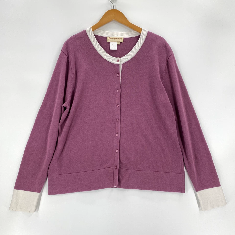 Norm Thompson Women's Knit Cardigan XL Pink Button Up Stretch Sweater - Image 1 of 4