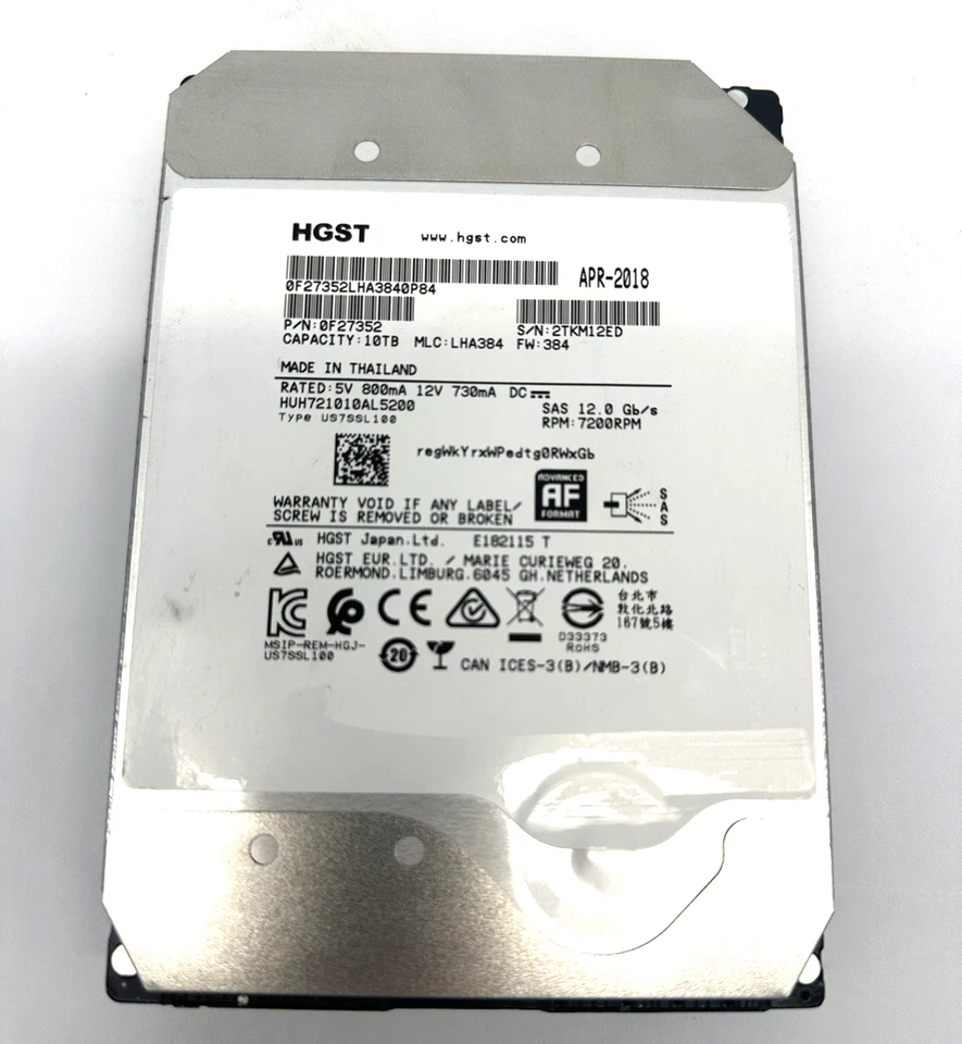 HUH721010AL5200 - HGST 10TB 7.2K SAS 12.0Gb/s HDD -Hard Drive /Apr-2018 7200RPM - Image 1 of 4