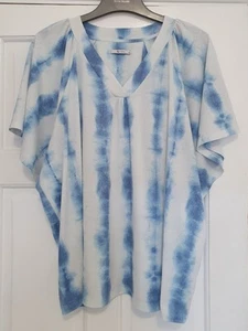 Talla 20 Blanco Azul Tye Dye Manga Corta Suelta Cuello en V Top! - Imagen 1 de 3