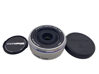 [NEAR MINT] Olympus M.ZUIKO Digital 17mm f/2.8 Silver Pancake Lens for M 4/3 - Image 1 of 4