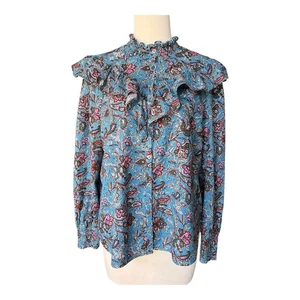 LOFT Top Camicetta donna blu medio paisley floreale con bottoni fumè prateria - Foto 1 di 10