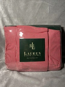 Ralph Lauren Vtg 90’s Red Gingham Twin Sheet Set Fitted Flat & 2 Cases MIP - Picture 1 of 7