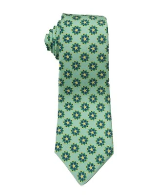 Corbata Kiton Napoli $370 verde azul amarillo estampado medallón 100 % seda 3,25” 8 cm Foto 1 de 3