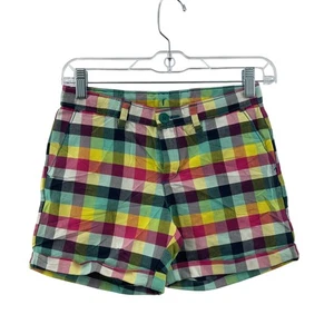 Gap Girls' Multicolor Plaid Cuffed Adjustable Waist Shorts Size 12 Preowned - Picture 1 of 4
