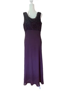 VTG Alex Evening Velvet Burnout Draped Neck Whimsy 90’s Y2K Purple Gown 14P - Picture 1 of 9