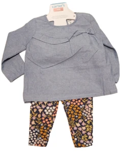 NWT Carters Chambray Top & Floral Legging 2 Piece Set Size 4T - Picture 1 of 1