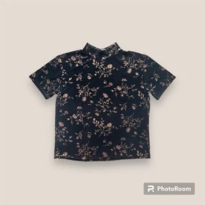 🏰🥀 Vintage 90s velvet Floral whimsy goth mock neck top Size Large - Picture 1 of 5