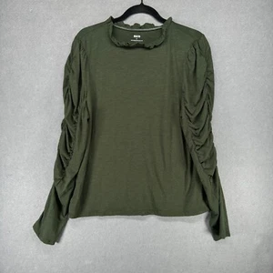 Maeve by Anthropologie Top Womens Medium Dark Green Long Sleeve Ruched Ruffle - Picture 1 of 11