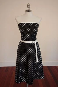   Scott McClintock Black Satin with White Polka Dot Strapless Dress SZ 8P - Bild 1 von 6