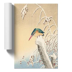 Eisvogel im Schnee asiatischer Vogel Ohara Koson ungerahmtes Wandbild Poster Druck - Bild 1 von 4