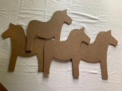 4 Horse Cut Out Wood Shape Craft Dala Horse Rosemale Paint 9.25 x 13 x 1/4" - Image 1 of 4