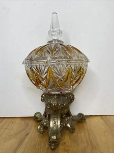 Vintage BWM & CO Compote Candy Dish with Crystal Cut Glass & Brass Pedestal Base - Picture 1 of 9