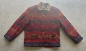Vintage Woolrich Red Wool Leather Suede Corduroy Trim Floral Rose Jacket Size L - Picture 1 of 17