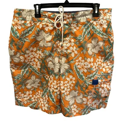 Lands' End Swim Trunks Men Large 36 38 Floral Hawaiian Tropical Bamboo Palm Leaf - Image 1 of 4