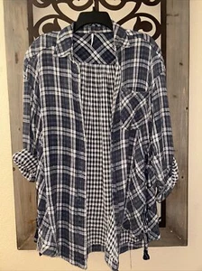 Usada en Excelente Condición Free People Mujer Día Nórdico Con Cordones Laterales Top Camisa a Cuadros Azul RARA XS - Imagen 1 de 5