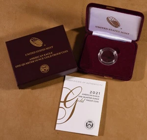 2021 Type One Proof 1/4 oz Gold American Eagle Box and COA - No Coin - Picture 1 of 1
