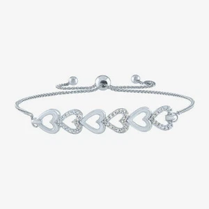 NUEVO 1/10 CT. T.W. Brazalete y caja de regalo Bolo corazón plata esterlina diamante genuino - Imagen 1 de 7