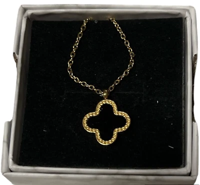 Dainty Four Leaf Clover Necklace for Women Black Onyx Lucky Clover Gold Chain - Image 1 of 4