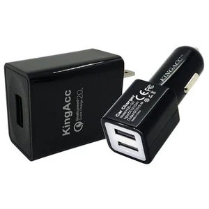 NEW Quick Charge 2.0, KingAcc 18W Turbo USB Wall Charger with Car Charger Kit - Picture 1 of 3