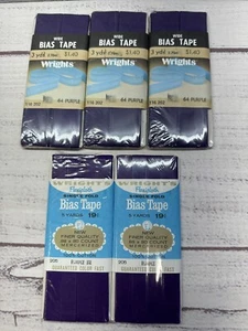 Wrights Bias Tape - 64 Purple - 3- 3 yd wide and 2- 5 yd single fold - Lot of 5 - Picture 1 of 4
