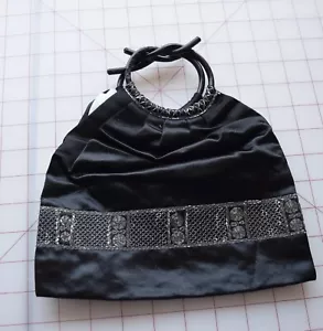 7265 antike schwarze Abendtasche aus den 1920er Jahren, Bakelitgriffe, Silberfaden - Bild 1 von 4