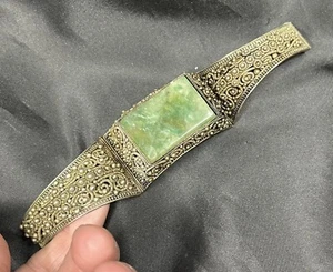 GRANDE BRACCIALE IN FILIGRANA CINESE GIADA NEFRITE - Foto 1 di 8
