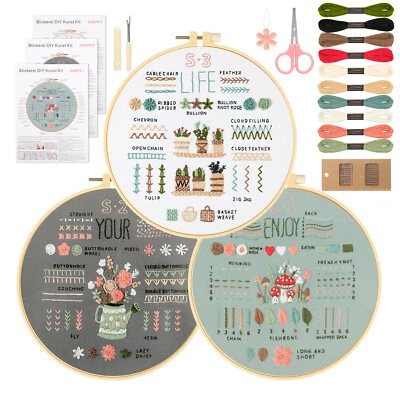 NSI 3 Set Embroidery Kit Art Craft Sewing Set DIY Cross Stitch Starter for Beginners