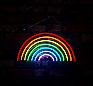 Rainbow Neon Sign Light Children's Room Wall Hanging Real Glass Tube Gift 14"x9" - Picture 1 of 4