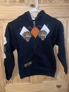 NWT ED HARDY Kids hoodie zip up embroidered spell out -tiger-USMC LOGo Size6 - Picture 1 of 6