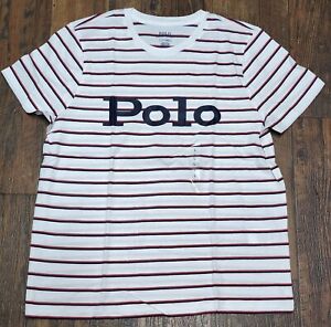 NWOT Polo Ralph Lauren Women's White Blue Red Striped Graphic White POLO Tee