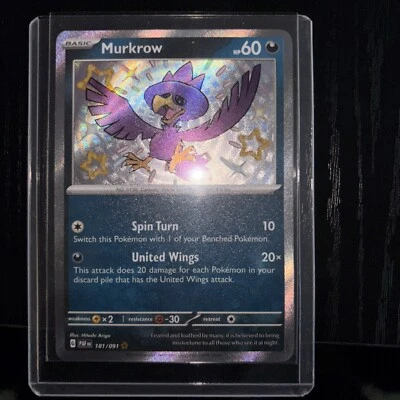 Pokemon TCG Paldean Fates SHINY Murkrow 181/091 Holo Rare *PACK FRESH* - Image 1 of 3