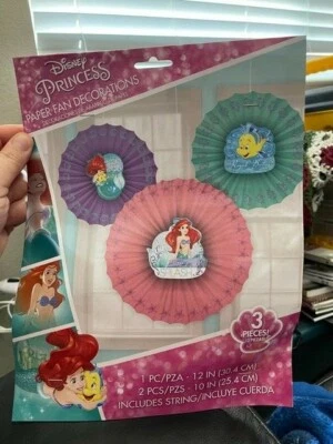 LITTLE MERMAID Dream Big PAPER FAN DECORATIONS (3) ~ Birthday Party Supplies New - Image 1 of 2