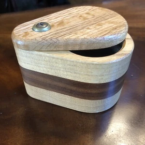 Wooden Salt Cellar Box Oak Cherry Wood Artisan Made Signed Swivel Lid - Picture 1 of 7