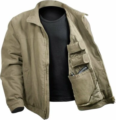 Khaki Concealed Carry Padded Gun Holster Jacket Solid 3 Season Discreet CCW Coat - Image 1 of 2