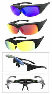Lente de espejo polarizada abatible se ajusta sobre gafas de sol desgaste vidrio Rx ajuste conducción UV - Imagen 1 de 36
