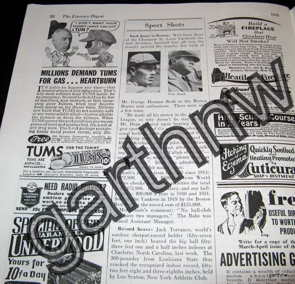 BABE RUTH 1935 TRADE TO BOSTON BRAVES FROM NEW YORK YANKEES PHOTO FEATURE - Image 1 of 1