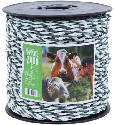 AGRARFLORA Weidezaunseil PROFI 200m, 6mm, 6 x 0,20 Niro, weiß-grün, Weidezaunkordel, Seil