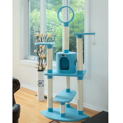 Model B6605, Armarkat 65-Inch Classic real wood Cat Tree, Sky Blue - Image 1 of 4
