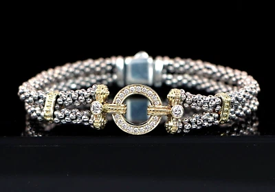 Браслет с двумя нитями из желтого золота 18 карат с бриллиантами Lagos Caviar Enso серебро 7,25 дюйма - Изображение 1 из 4